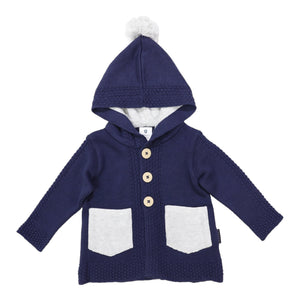 Hood Lined Knit Jacket Navy