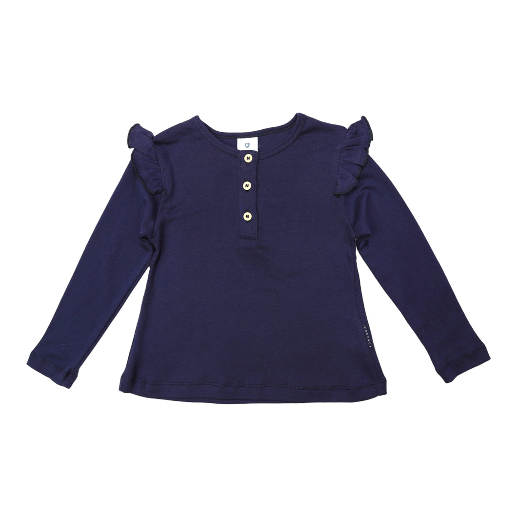 Cotton/Modal Button Down Frill Top Navy