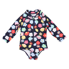 Load image into Gallery viewer, Flower Long Sleeve Zip Swim One Piece Navy
