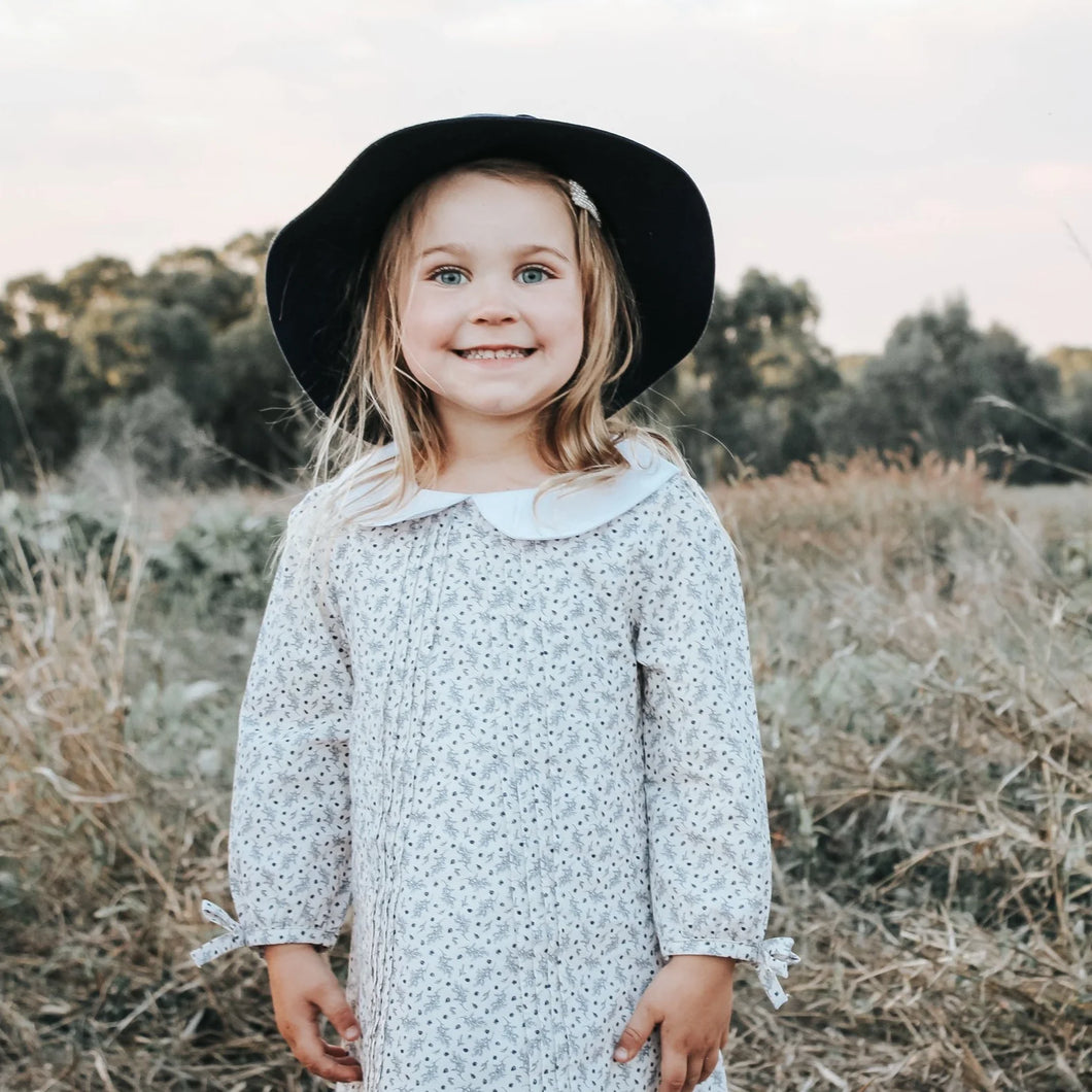 Girls Pintuck Dress - Petite Navy Floral