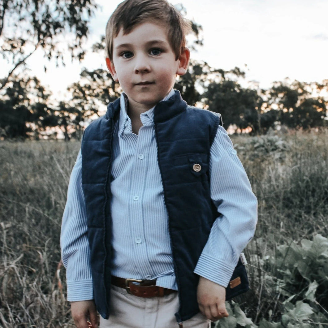 Boys Cooper Puffer Vest - Navy Corduroy