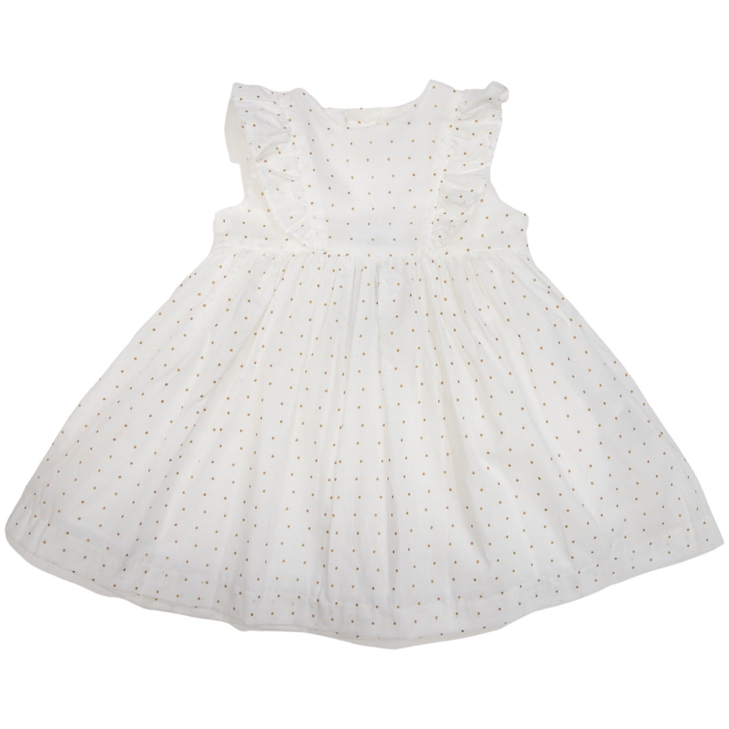 Gold Spot Frill Dress  White